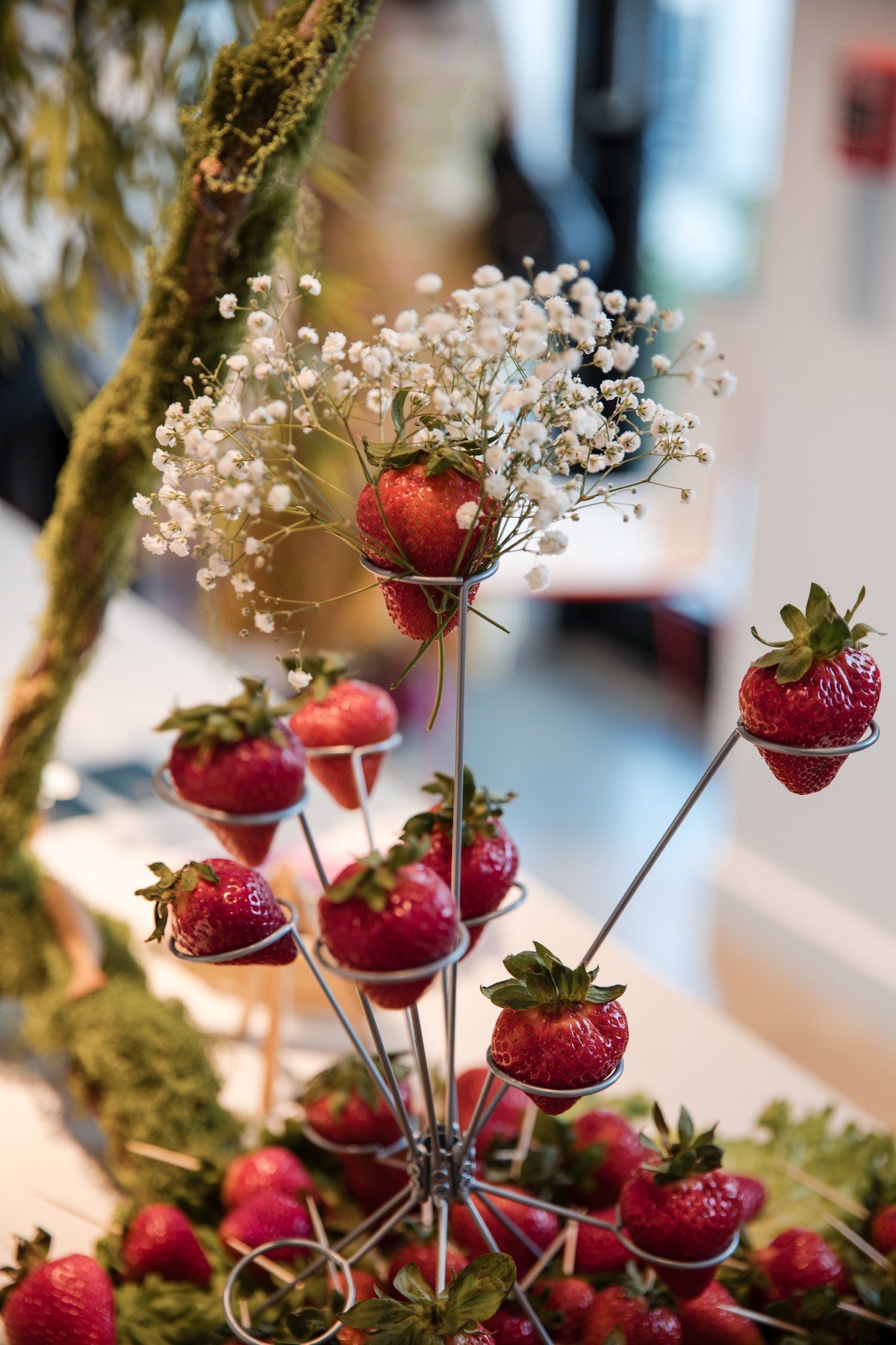 Grand opening vertical event moment with styled display